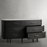Danny Wood Six-Drawer Dresser with Marble Top Chest Of 6 Drawers Storage Cabinet