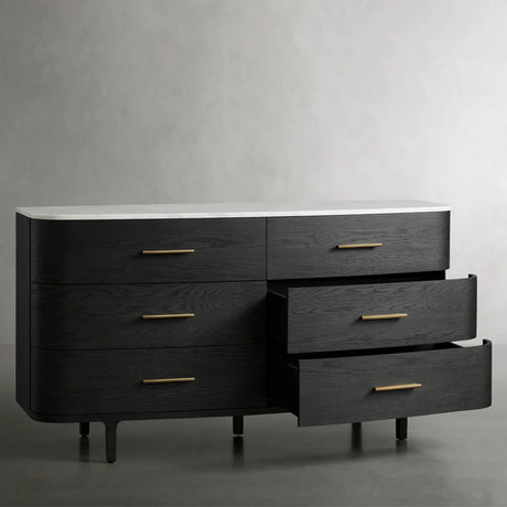 Danny Wood Six-Drawer Dresser with Marble Top Chest Of 6 Drawers Storage Cabinet