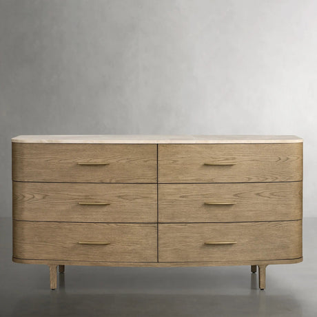 Danny Wood Six-Drawer Dresser with Marble Top Chest Of 6 Drawers Storage Cabinet
