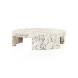 Veneta Round Carrara Marble Coffee Table Living Room Wood Center Tea Table