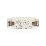Veneta Round Carrara Marble Coffee Table Living Room Wood Center Tea Table