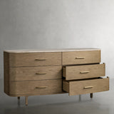 Danny Wood Six-Drawer Dresser with Marble Top Chest Of 6 Drawers Storage Cabinet