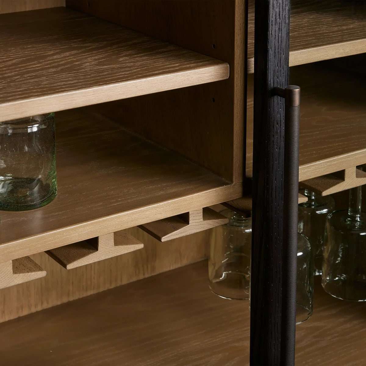 Hattie Wood Low Bar Cabinet Mid-century Modern Oak Wine cabinet
