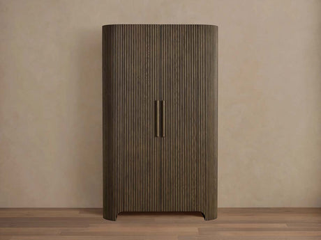 Astor Reeded Oak Tall Cabinet Living Room Bedroom Wood Storage Cabinet