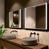 36"×30" Rectangular LED Mirror with Dual-Touch Dimmer & Defogger, Brushed-Aluminum Frame, 3CCT Front-Lit, 45° Wall-Mounted