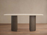 Saint Germain Stone Marble Top Dining Table with Wood Dauphine Base