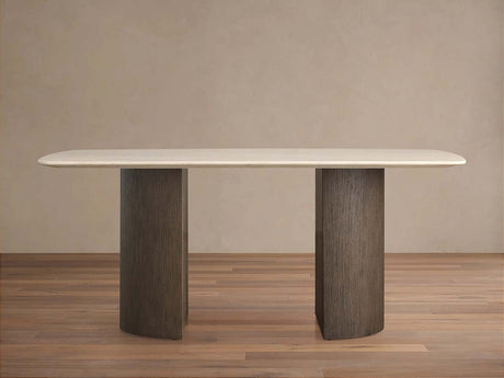 Saint Germain Stone Marble Top Dining Table with Wood Dauphine Base