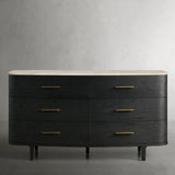 Danny Wood Six-Drawer Dresser with Marble Top Chest Of 6 Drawers Storage Cabinet