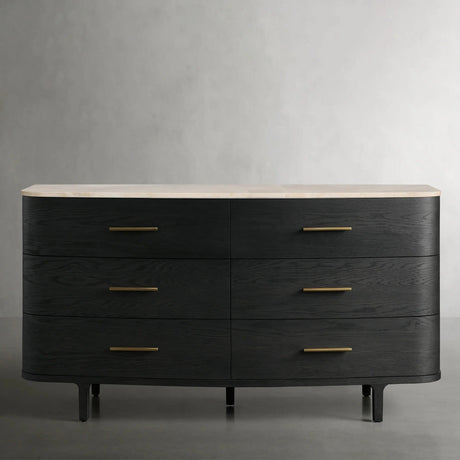 Danny Wood Six-Drawer Dresser with Marble Top Chest Of 6 Drawers Storage Cabinet