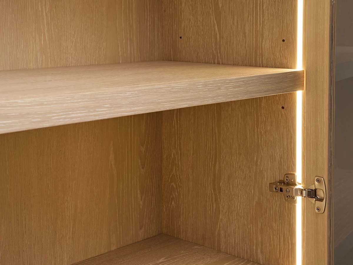 Nason Modular Glass Display Cabinets Oak Wood Tall Cabinets Large Bookcase with Integrated LED Lighting