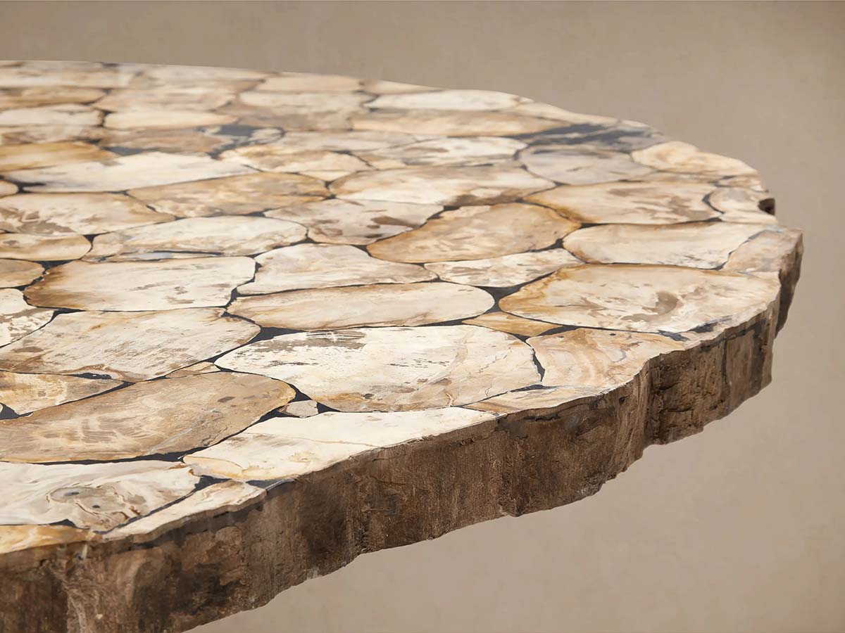 Petra Round Dining Table Inlay Splicing Tabletop With Iron Base