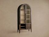 Hattie Glass Tall Display Cabinet Oak Wood Living Room Storage Cabinet