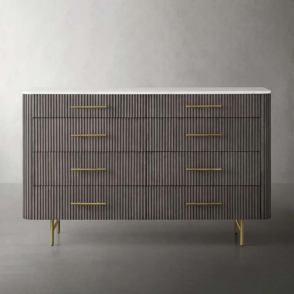 Finnley Wood Eight-Drawer Dresser with Marble or Bluestone Top Rural Chest Of 8 Drawers Cabinet