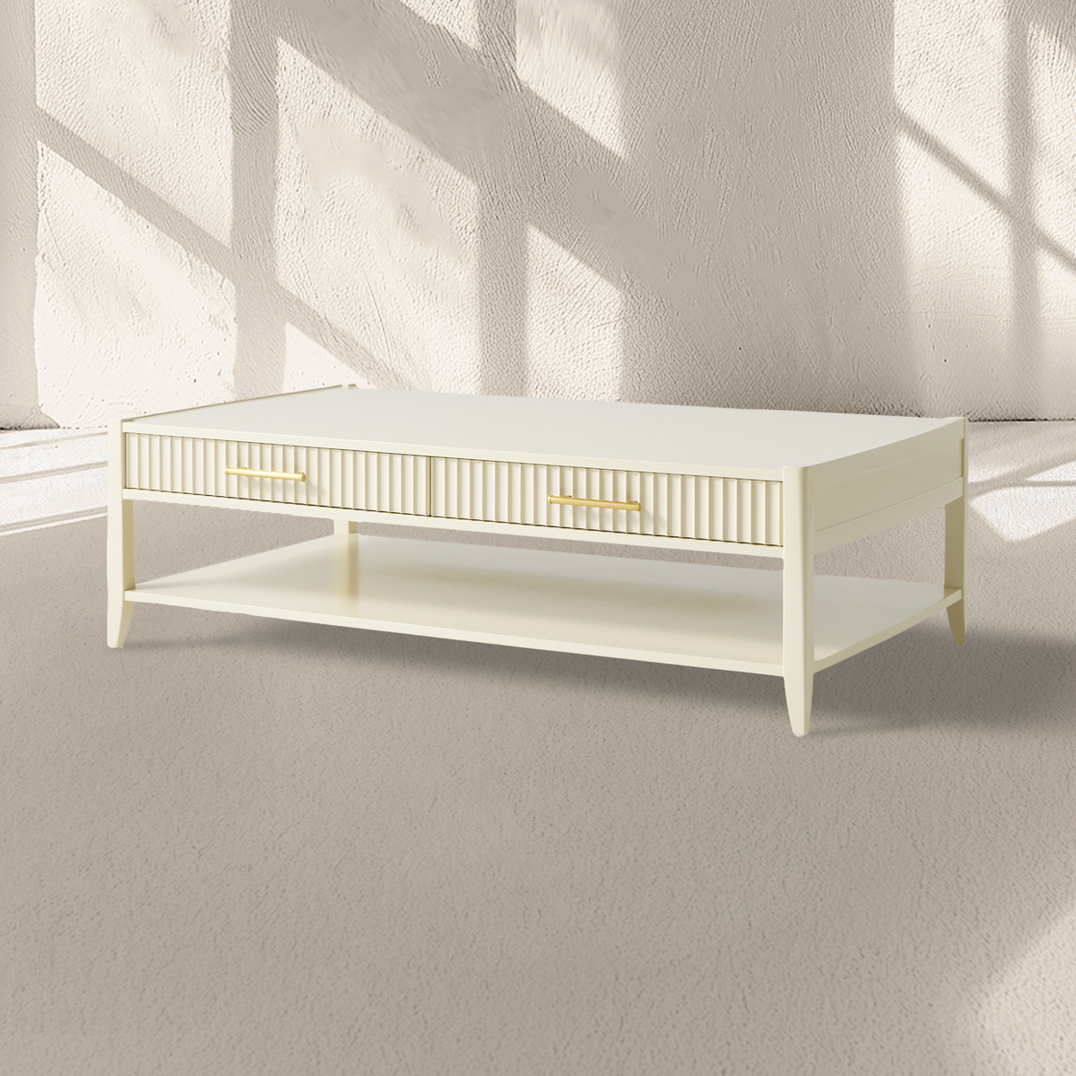 Lewis 56" Modern Coffee Table Wood Sofa Center Tea Table with Fluted Drawers