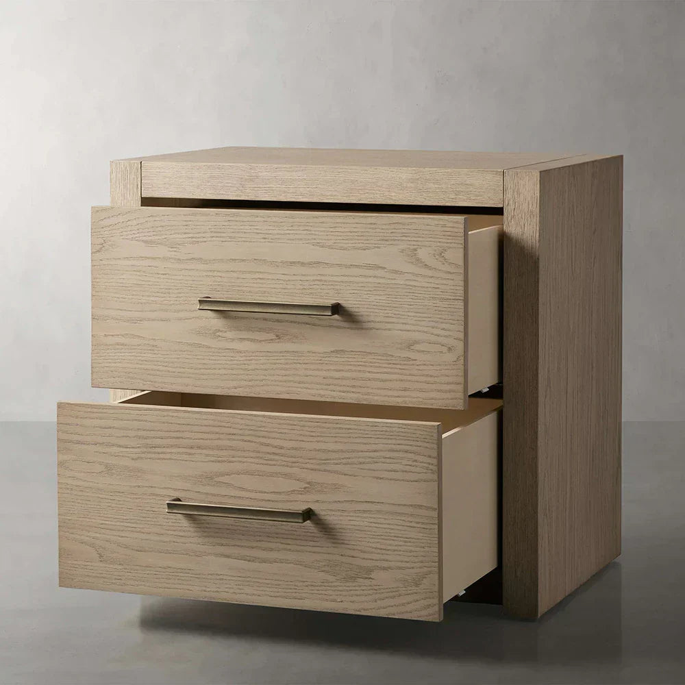 Bodhi Tall Nightstand Wood Night Side Cabinet Rustic Bedside Table Two-Drawer Chest