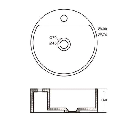 NAGA Burano Concrete Basin with Matching Pop-up Waste Round with 1 Tap Hole Black Sandstone