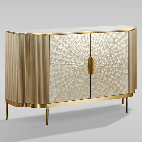 Perla Slate Top Sideboard Luxury Gold Buffet Cabinet With Mother-of-Pearl Door Panel