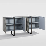 LIVORA 4-Door Sideboard Wood Buffet Cabinets With Stainless Steel Sled Base