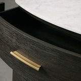 Danny Closed Nightstand Marble Top Bedside Table Brass Pulls Two-Drawer Chest