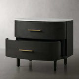 Danny Closed Nightstand Marble Top Bedside Table Brass Pulls Two-Drawer Chest