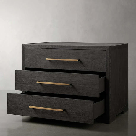 Darwyn Closed Nightstand Wood Bedside Table with Brass Handles Drawer