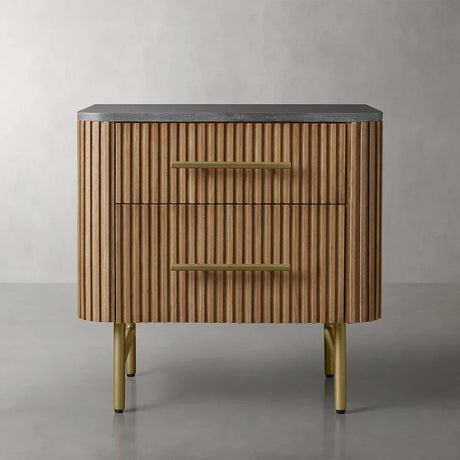 Finnley Closed Nightstand Marble Double Drawers Chest Bedside Table