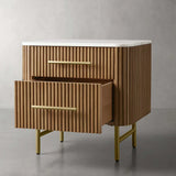 Finnley Closed Nightstand Marble Double Drawers Chest Bedside Table