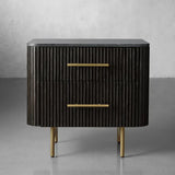 Finnley Closed Nightstand Marble Double Drawers Chest Bedside Table
