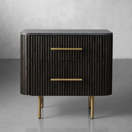 Finnley Closed Nightstand Marble Double Drawers Chest Bedside Table