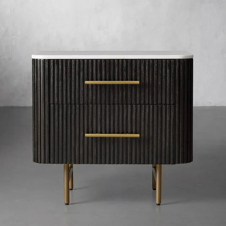 Finnley Closed Nightstand Marble Double Drawers Chest Bedside Table