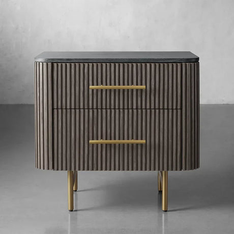 Finnley Closed Nightstand Marble Double Drawers Chest Bedside Table