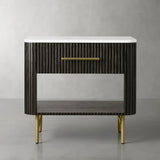 Finnley Open Nightstand Natural Stone Top Bedside Table Wood Bedroom Cabinet