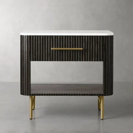Finnley Open Nightstand Natural Stone Top Bedside Table Wood Bedroom Cabinet