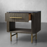 Finnley Open Nightstand Natural Stone Top Bedside Table Wood Bedroom Cabinet