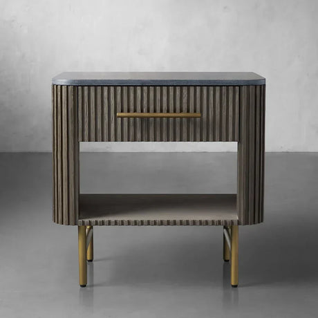 Finnley Open Nightstand Natural Stone Top Bedside Table Wood Bedroom Cabinet