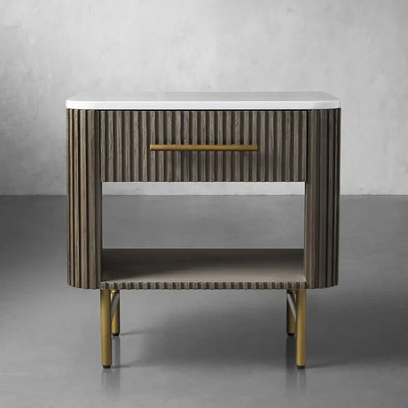 Finnley Open Nightstand Natural Stone Top Bedside Table Wood Bedroom Cabinet