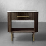 Finnley Open Nightstand Natural Stone Top Bedside Table Wood Bedroom Cabinet