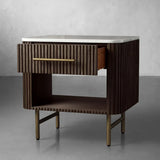 Finnley Open Nightstand Natural Stone Top Bedside Table Wood Bedroom Cabinet