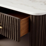 Finnley Open Nightstand Natural Stone Top Bedside Table Wood Bedroom Cabinet