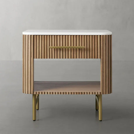Finnley Open Nightstand Natural Stone Top Bedside Table Wood Bedroom Cabinet