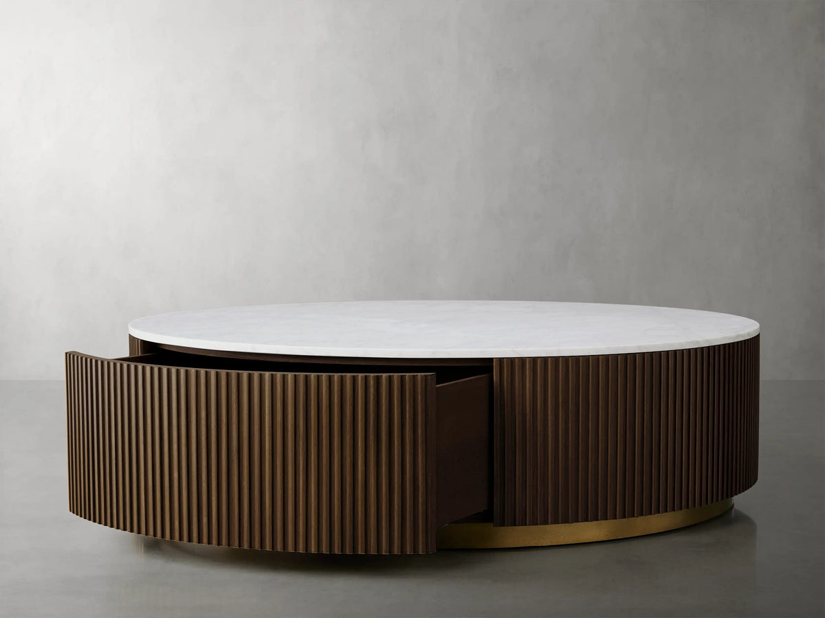 Finnley Round Storage Coffee Table Living Room Stone Center Tea Table