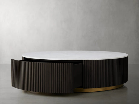 Finnley Round Storage Coffee Table Living Room Stone Center Tea Table
