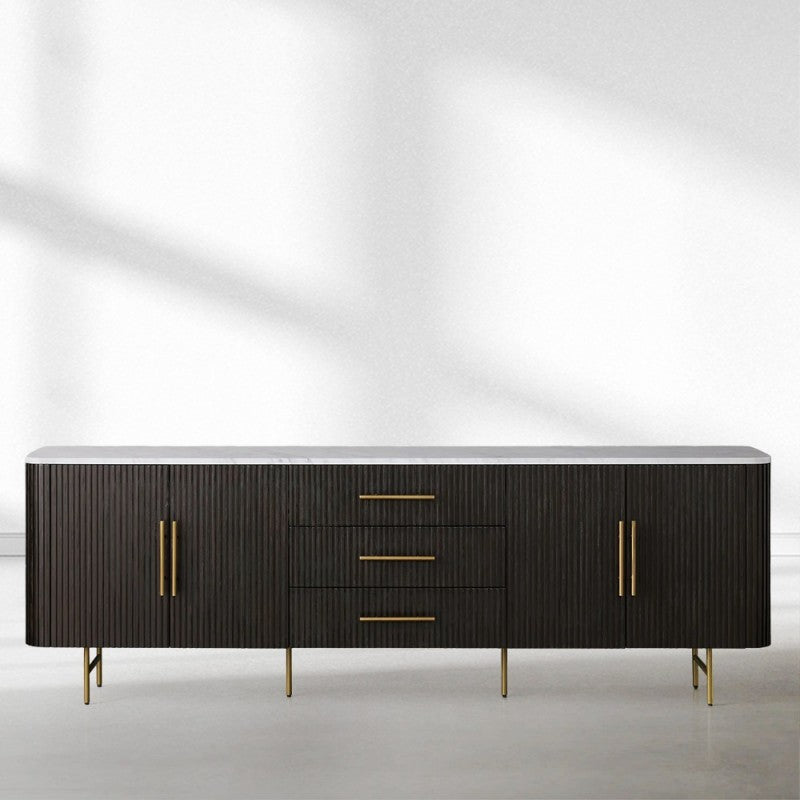Finnley Marble Top Sideboard Wood Bluestone Top Buffet Cabinet with Drawers