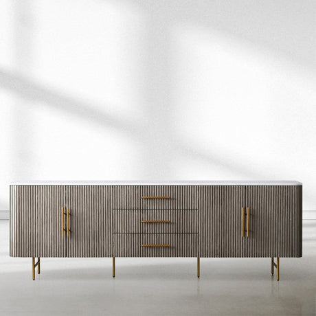 Finnley Marble Top Sideboard Wood Bluestone Top Buffet Cabinet with Drawers