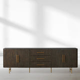Finnley Marble Top Sideboard Wood Bluestone Top Buffet Cabinet with Drawers