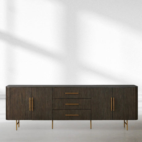 Finnley Marble Top Sideboard Wood Bluestone Top Buffet Cabinet with Drawers