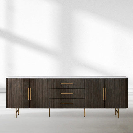 Finnley Marble Top Sideboard Wood Bluestone Top Buffet Cabinet with Drawers