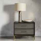 Malone Wood Nightstand Bedside Drawers Chest Table with Leather Insets