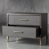Malone Wood Nightstand Bedside Drawers Chest Table with Leather Insets