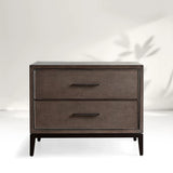 Malone Wood Nightstand Bedside Drawers Chest Table with Leather Insets